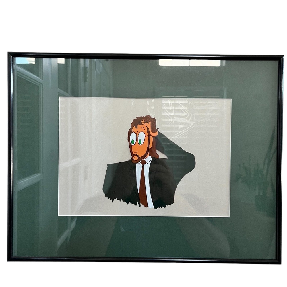 Vintage Hand Painted Cel Perplexed Businessman Unknown Character